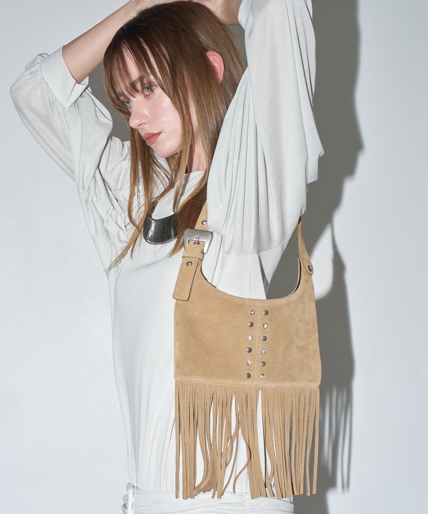 Koimooi City Flat Fringe Bag (Tan Suede)