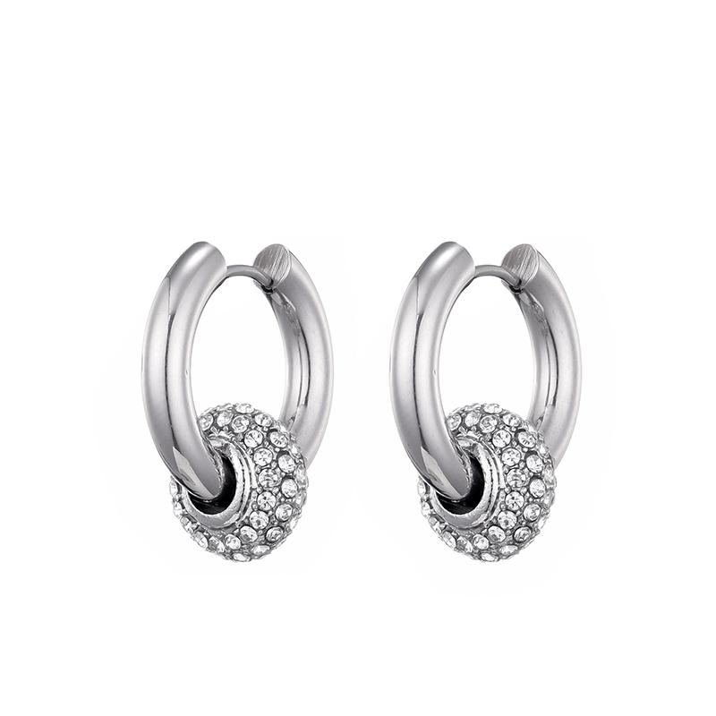 Classic Women's Hoop Earrings Stainless Steel Crystal Rhinestone Round Geometric Gold Silver Color Vintage Jewelry Party Gift