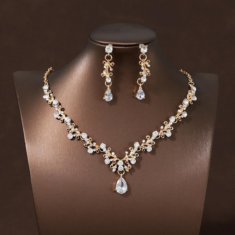 Black Super Flash Simple Retro Bridal Necklace Earring Set Accessories Wedding Dress Accessories Banquet Jewelry