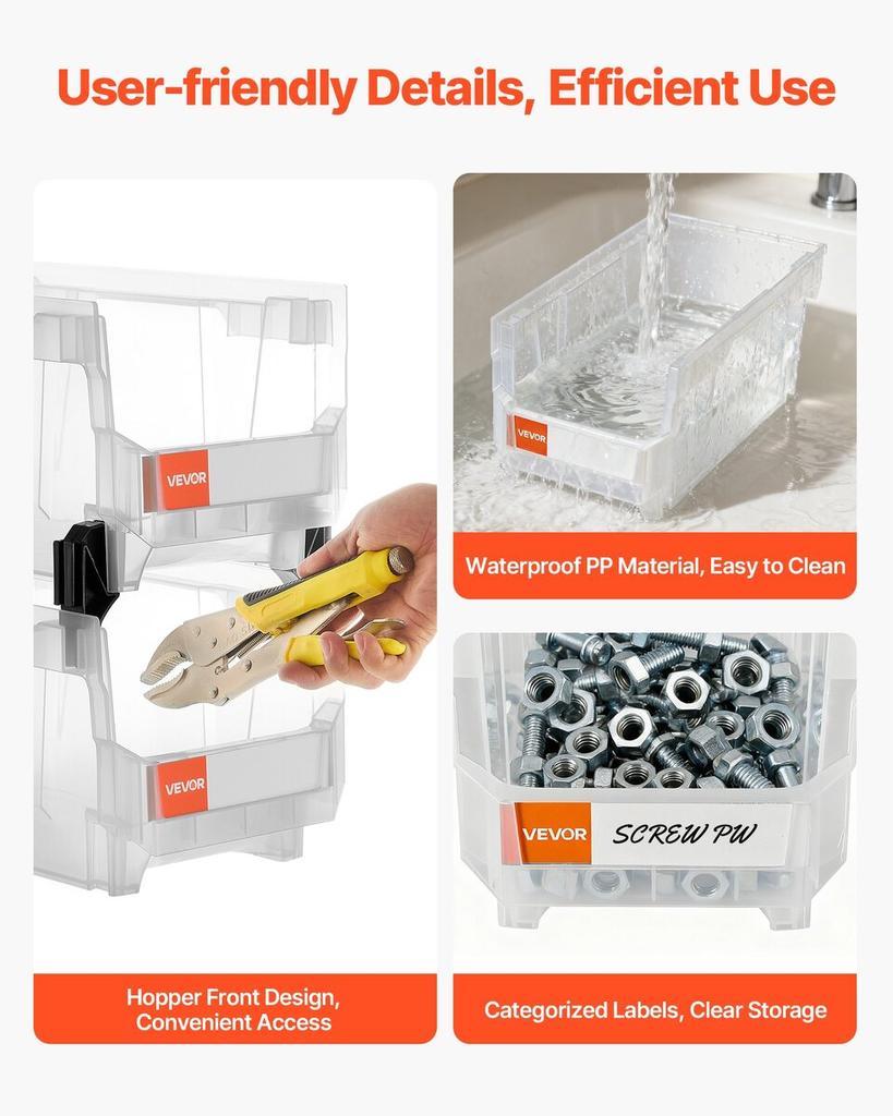 Plastic Stackable Storage Bins, 37.7 x 21.5 x 18 cm (6 Pack), Plastic Containers for Organizing & Storage Bins for Closet, Garage, Small Parts, Office