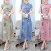 Женское платье Cheongsam с короткими рукавами и воротником-стойкой, длинная юбка в китайском стиле, юбка трапециевидной формы с высокой талией