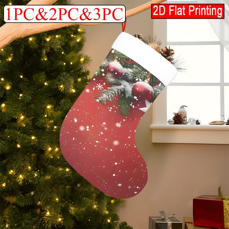 Christmas decoration fireplace hanging stocking 1pc And s And 3pcs, Red Xmas Stocking with Pine And Snowflake