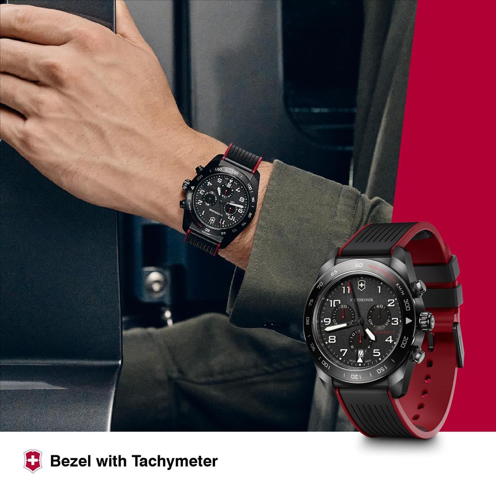 Victorinox SWISS ARMY Аналоговые кварцевые часы-хронограф Черно-красный резиновый ремешок Корпус из нержавеющей стали Сменный бренд Подарок Водонепроницаемые Мужские часы, Циферблат,