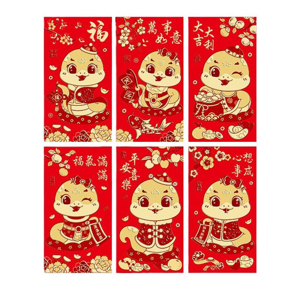 6PCS Blessing 2025 New Year Red Envelope Best Wishes Lucky Money Pockets Party Gifts
