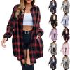 Women's Loose Comfortable Casual Fashion Long Sleeve Plaid Print Mid-Length Blouse Shirt