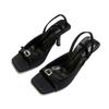 New Women's Shoes Square Head Open-toed Square Buckle Rhinestone Word with High Heels Sandals