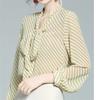 Elegant Women's Summer Blouses Casual Woman Tops Women Striped Bow Shirt Chiffon Blouse Chemise Femme Blusas Long Sleeve Top