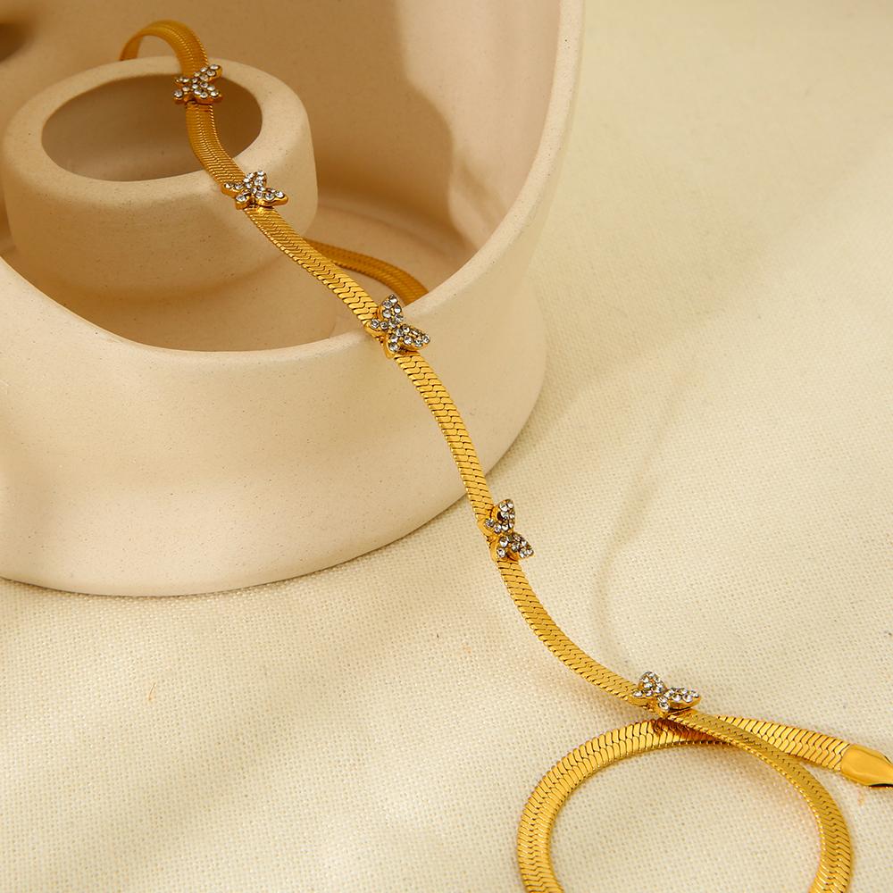 New Trendy Women's Zircon Stone Stainless Steel Snake Chain 18K Gold Plated Butterfly Herringbone Necklace Anniversary Gift
