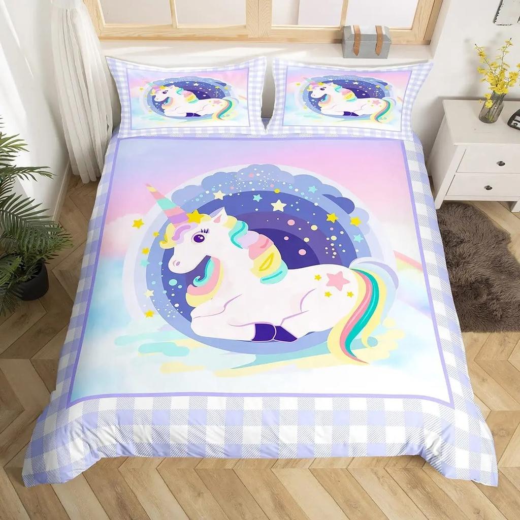 Новый комплект постельного белья с единорогом Односпальный Двуспальный Полный размер Пододеяльник Наволочка Детская Спальня для взрослых Украшение 2/3 шт., Подарок на день рождения