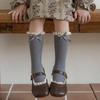 Retro Lace Bow Calf Sock for Kids Girl Sweet Beige Coffee Color Bow Ruffle Sock for Children Spring Autumn Cotton School Sock