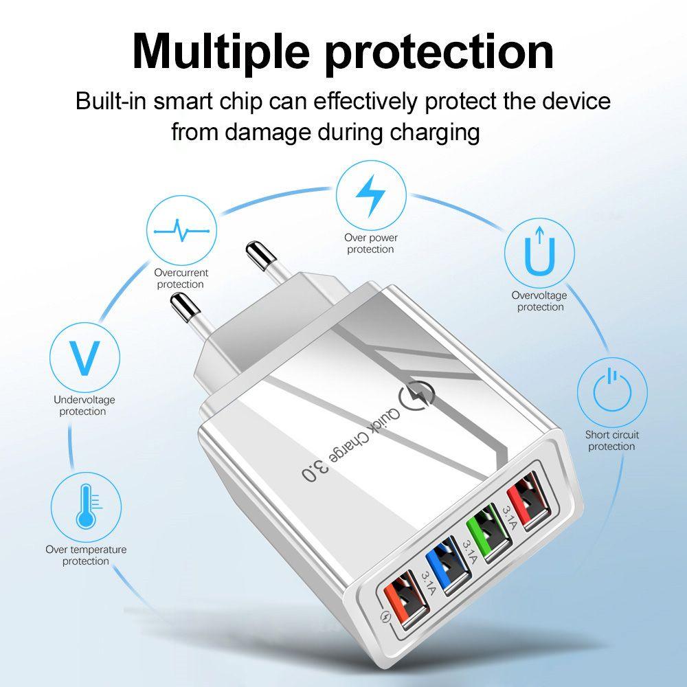Multi-Port Tablet Charge Travel Portable EU/US Plug USB Charger 4-Port Quick Charge