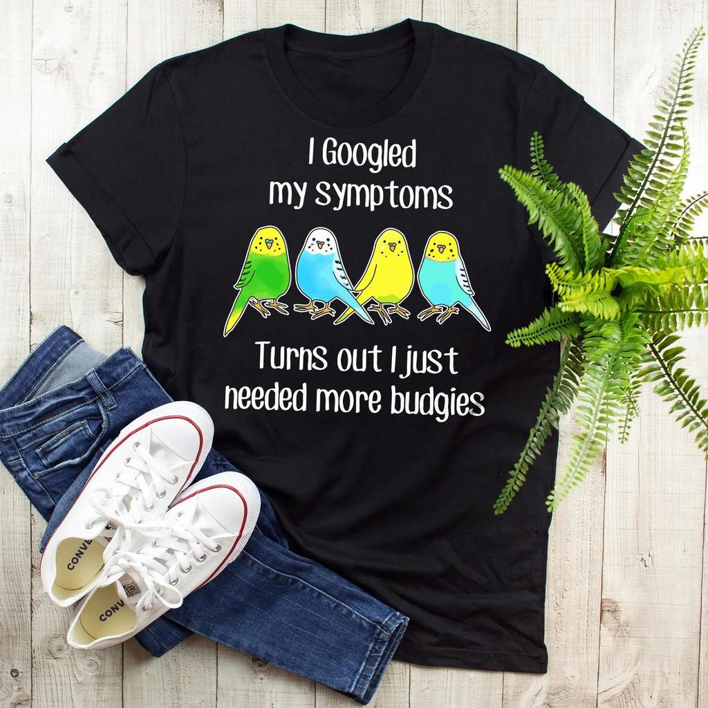 Funny I Google My Symptoms Budgie T Shirt Parakeet Lover Cute Budgerigar Parrot Bird vintage Washed Soft graphic Unisex homme