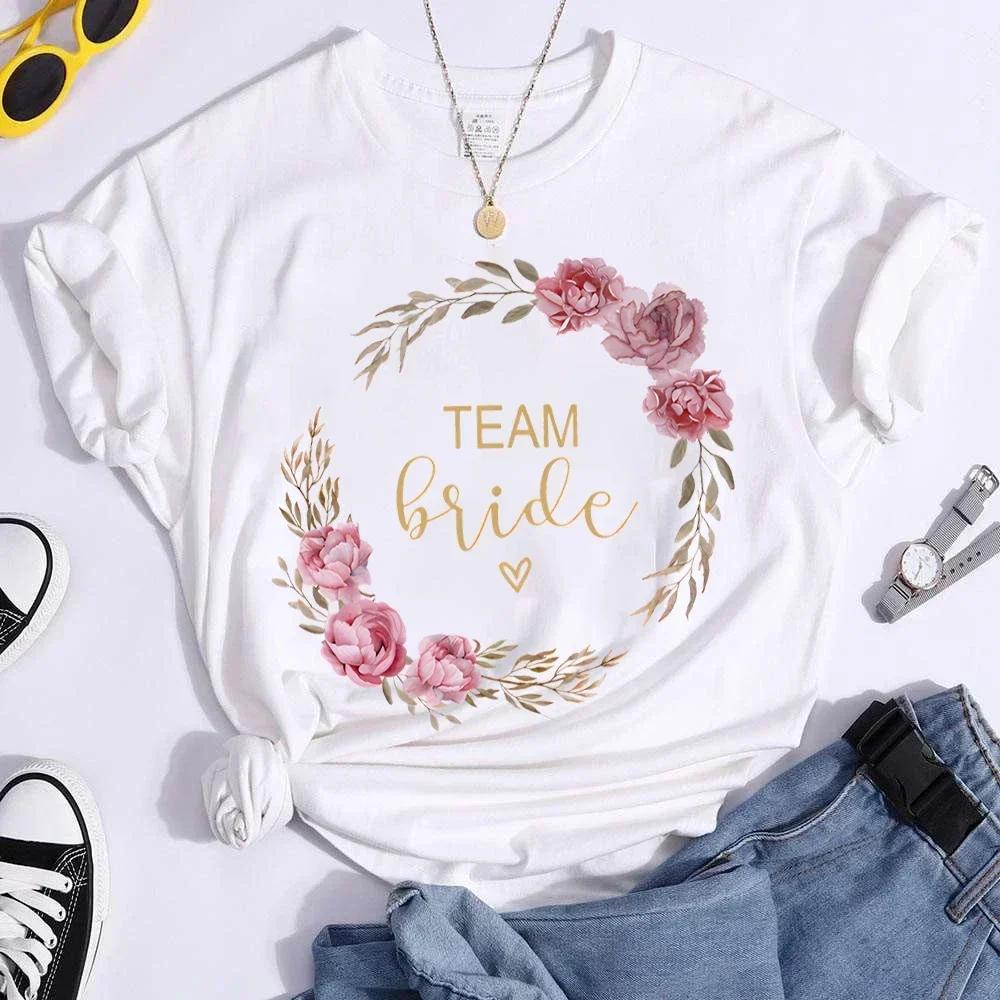 Floral Hoop Aesthetic Bridesmaid T Shirt Team Bride Top Tees Femme Wedding Shower T-Shirt Girl Bachelorette Hen Party T Shirts