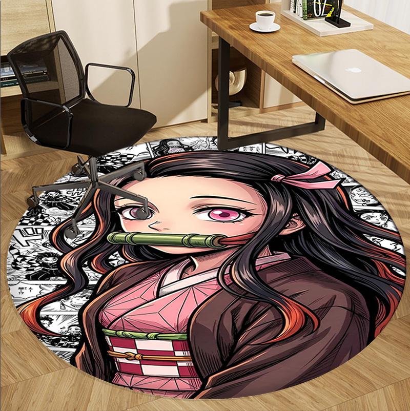 Demon Slayer Pattern Round Rug, Indoor/Outdoor Mat, for Picnic, Gameroom, Bedroom, Office, Living Room, Home Decor Carpet, Birthday Gift