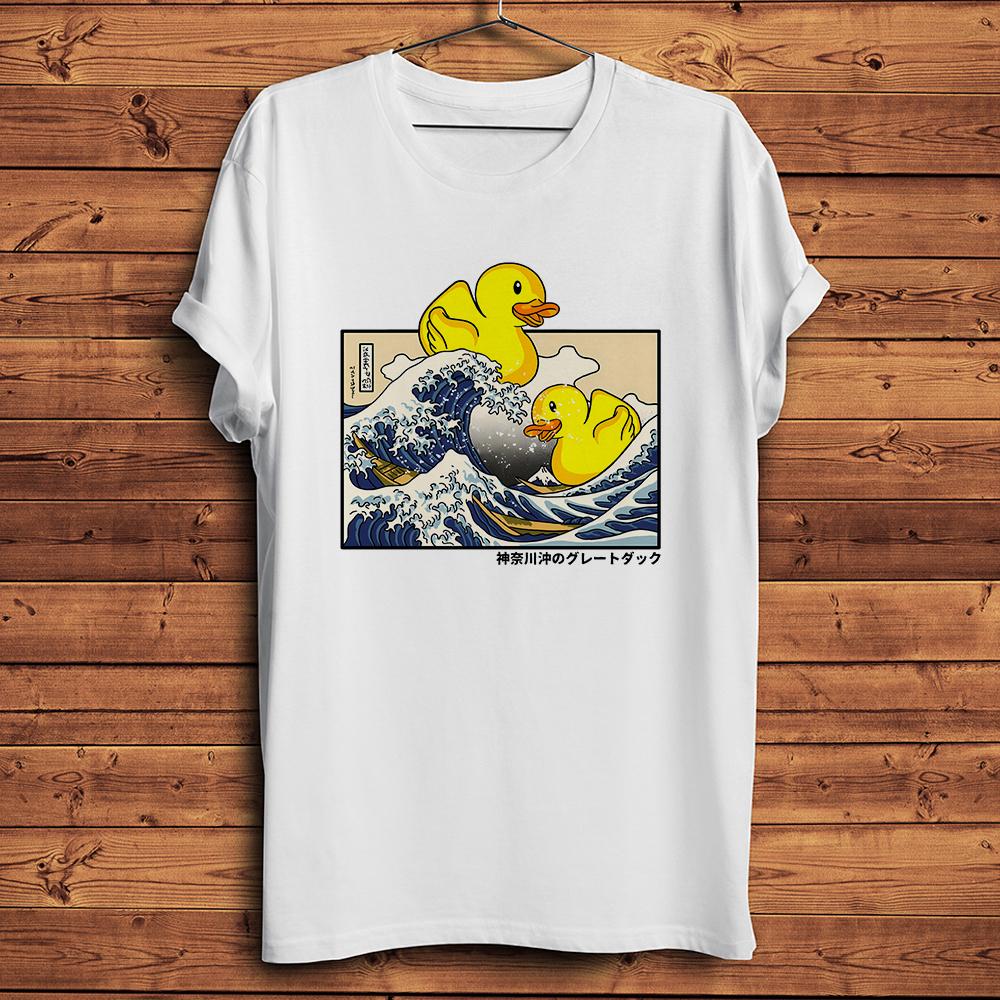 Duck on Great Wave Off Kanagawa,Funny Ukiyo T-shirt,Casual Short Sleeve TShirt Men,Unisex Tee,P