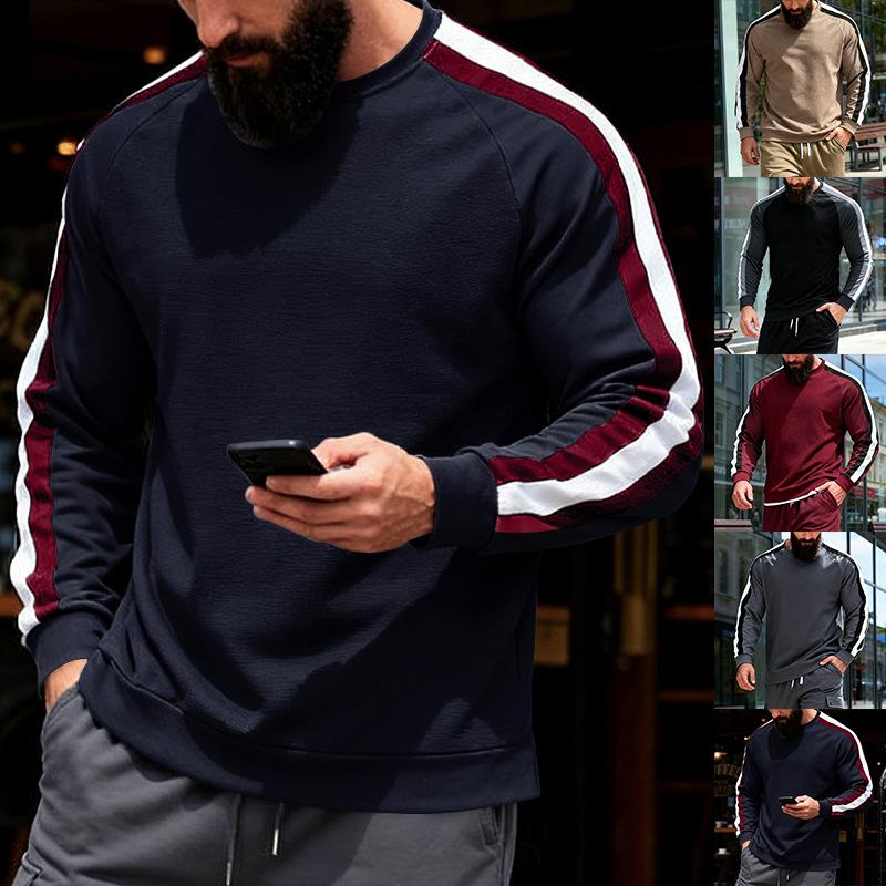 Men S Striped Color Block Long Sleeve Crew Neck Sweatshirt