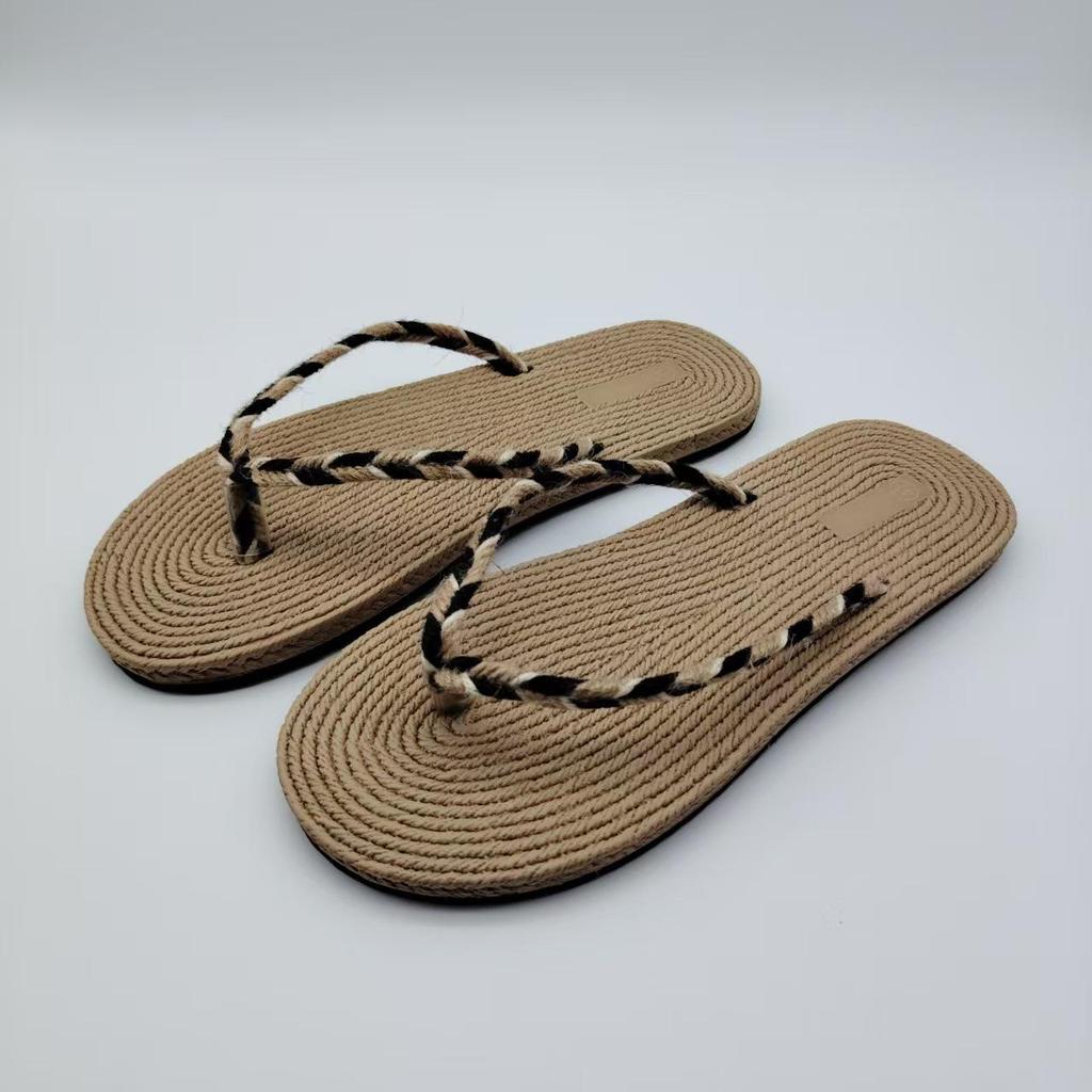 Men's Summer Hemp Rope Sole Flip-Flops – Outdoor Beach Flat Toe Post Slippers