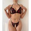 Seductive Red Lip Black Halter Front-Closure Bra & Thong Sets Summer Female Underwear Cute Erotic Sexy Lingerie Suit 2-Piece Set