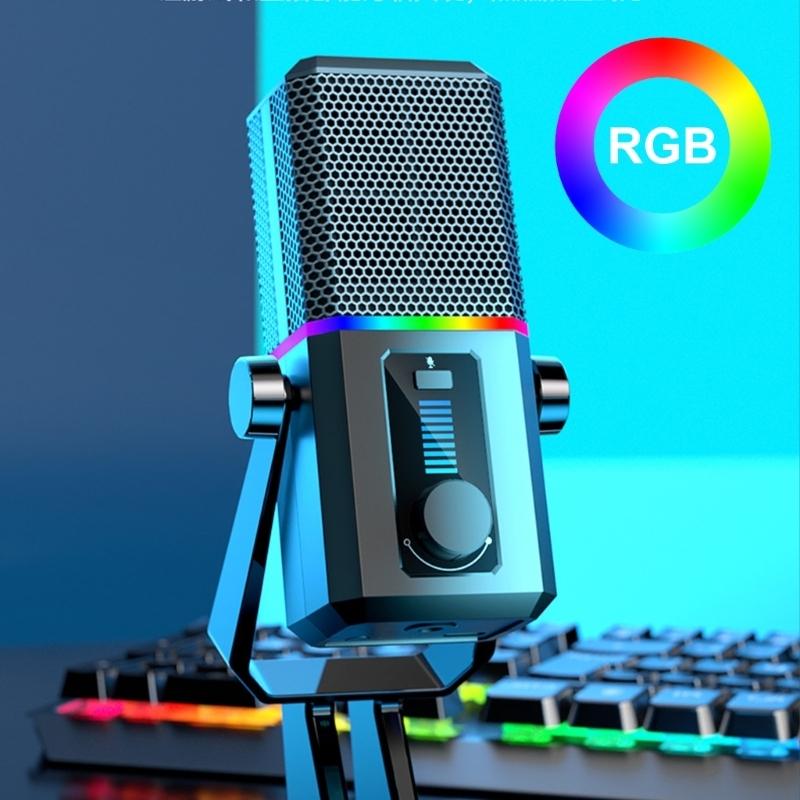 Компьютерный игровой микрофон Настольный микрофон со светодиодной подсветкой 14 мм Большая микрофонная головка для стриминга подкастинга Вставить и играть