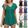 Women's Fashion Solid Color V Neck Loose Short Sleeve Pullover Top T-shirt