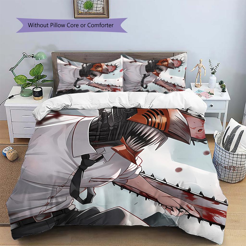 Chainsaw Man Pattern Bedding Quilt Set Home Decoration Gift (1 * duvet cover + 2 * pillowcase without core)