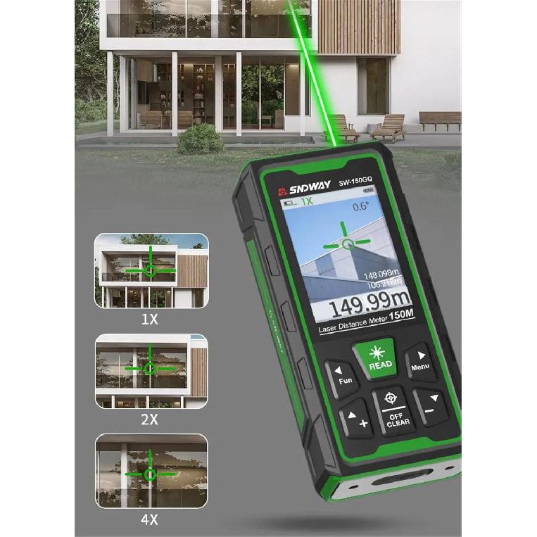 SNDWAY Digital Rangefinder Bluetooth Laser Distance Meter 4X Zoom Green Laser Tape Measure Range Finder