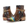 Johnature Обувь ручной работы из натуральной кожи с принтом, контрастные повседневные удобные женские короткие сапоги в стиле ретро в стиле ретро