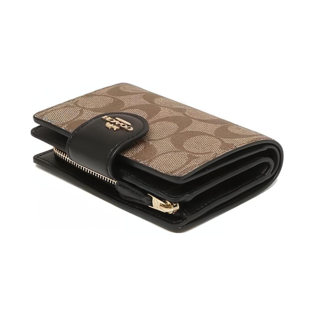 COACH Corner Zip Coated Canvas With Leather Wrist Bag Clutch Pochette Wallet Women's Brown/Black C0082-IMCBI