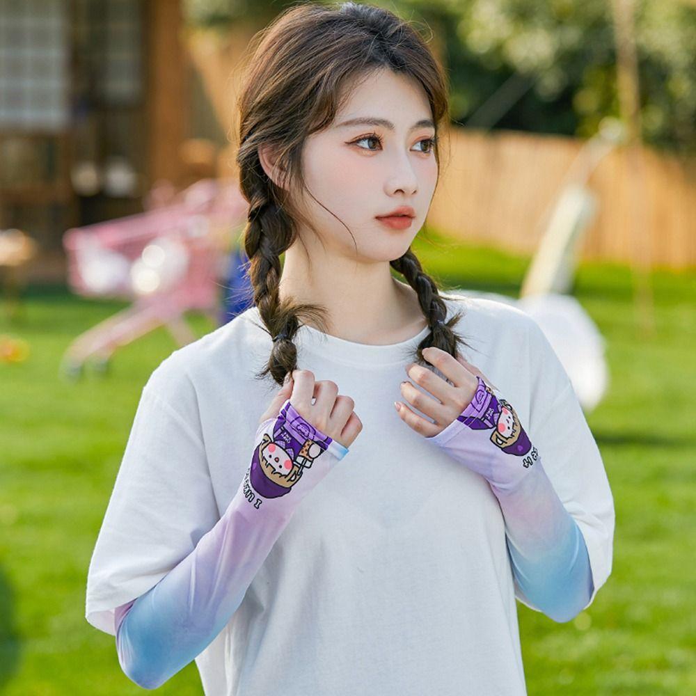 Рукава с длинным рукавом для девочки, охлаждающие рукава, мультяшные рукава, рукава для защиты от солнца, рукав из ледяного шелка