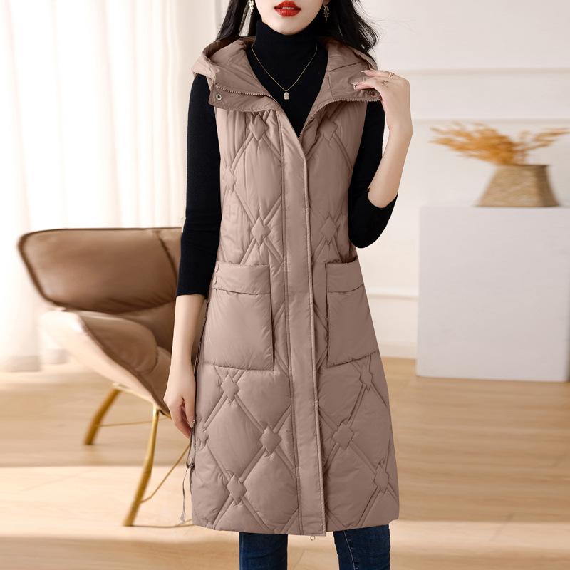2023 зимний длинный свободный пуховый хлопковый жилет женский до колена женский жилет пальто осенью и зимой