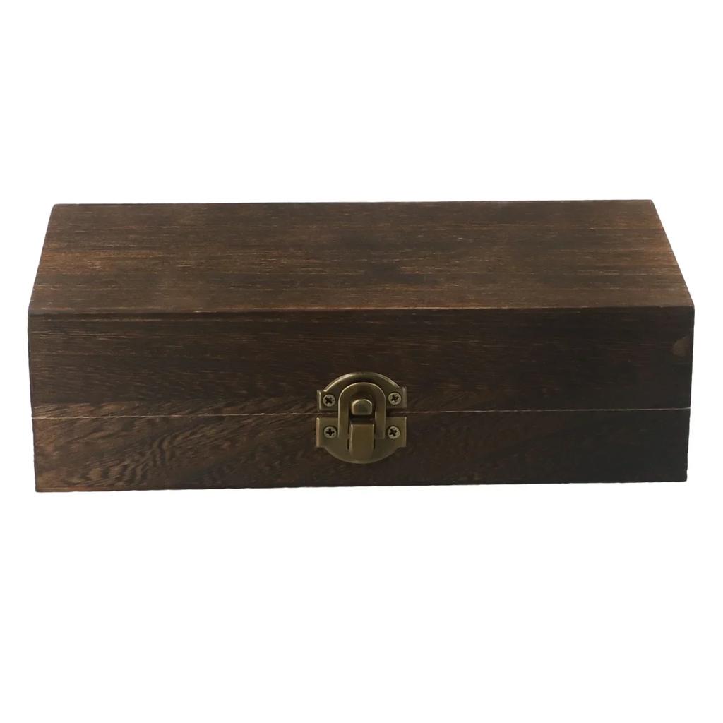 Ретро Деревянная Коробка для Хранения Ювелирных Изделий Винтажная Деревянная Коробка с Замком Прямоугольный Настольный Органайзер для Ожерелий Браслетов Колец Украшений