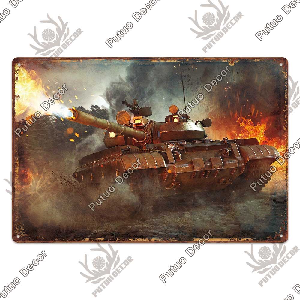 Putuo Decor Танки Жестяная табличка Металлическая табличка Декоративный винтажный декор Табличка Настенный декор Гараж Мужская пещера Клубная комната Дом