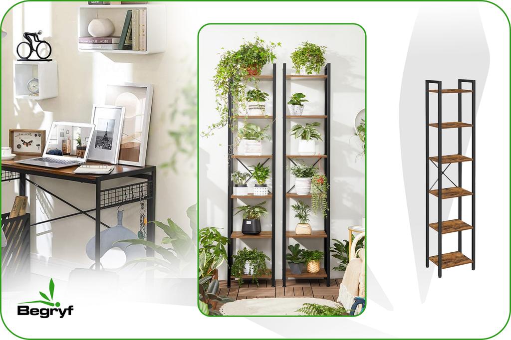 Regał Ciemny Brąz Na Książki Wąski Loft Vr37 40X30X187,5 Begryf