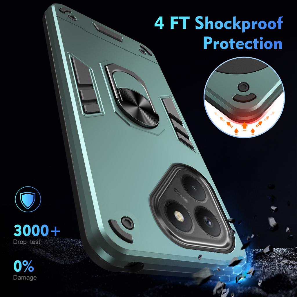 For TECNO Pova 7 4G Case PC+TPU Drop Defend Phone Cover with Ring Kickstand