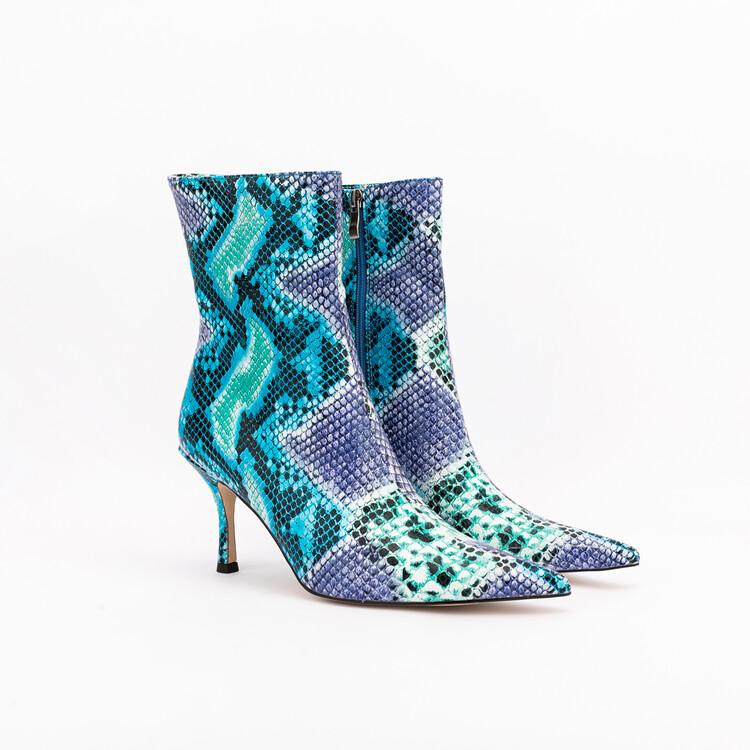 Мода 2025 Новые Большие Размеры 45 Осень Зима Женские Короткие Ботинки 6.5см Высокий Каблук Короткий Плюш Черный Красный Змеиный Ботильоны Бренд Женская Обувь