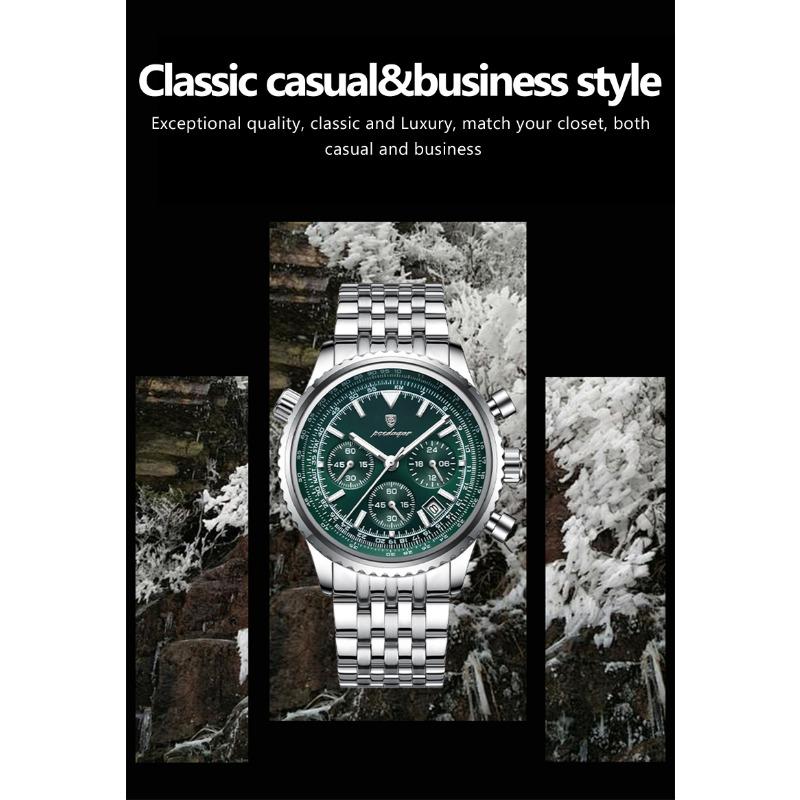 POEDAGAR Casual Man Clock Chronograph Date Waterproof Luminous Quartz Watches Stainless Steel Fashion Wristwatch Reloj