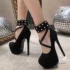 Runway Designer Sexy Metal Rivets Ankle Strap Extreme High Heels for Women Wedding Party Stripper Shoes Platform Pumps Sandals