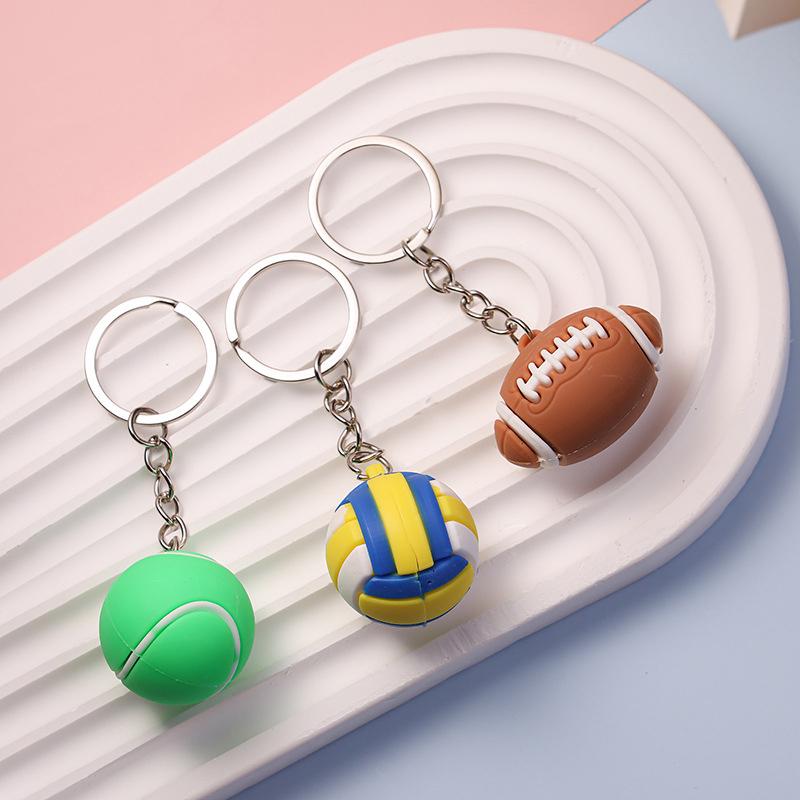 Simulation Football Basketball Volleyball Tennis Rugby Keychain Pvc Creative Mini Key Ring Backpack Pendant Car Accessories Gift