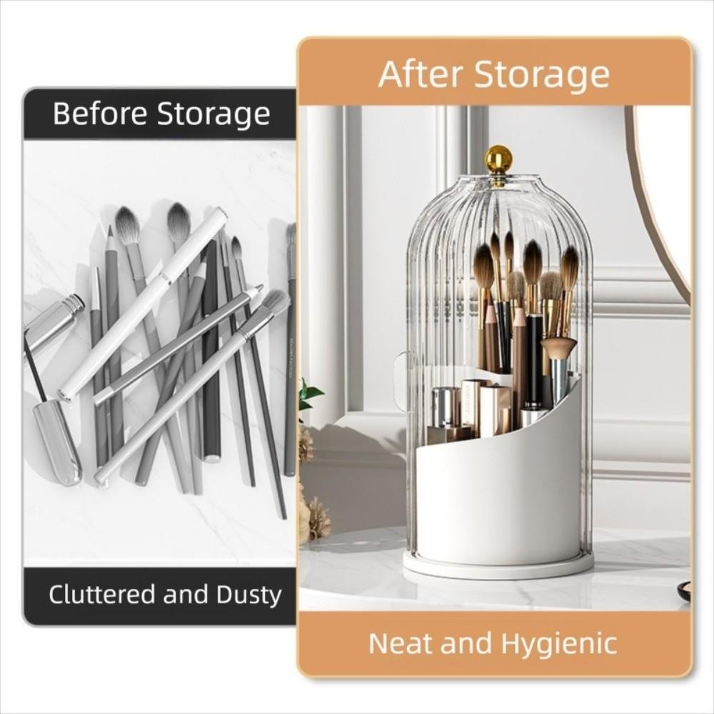 Dustproof Makeup Brush Holder With Lid 360° Rotating Eyebrow Pencil Storage Box Office