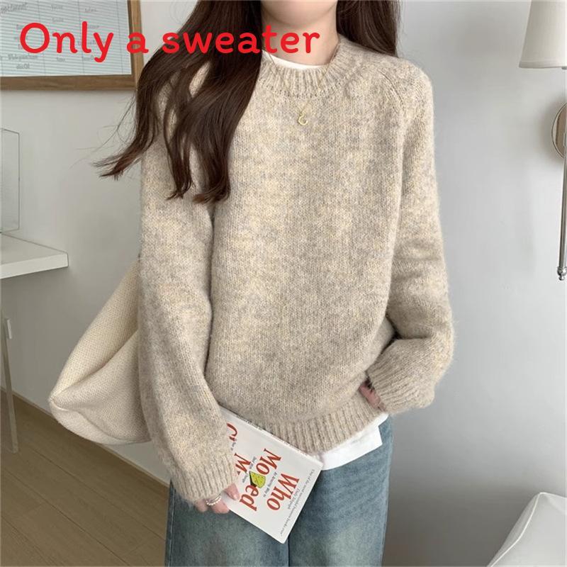 Lazy Style Knit Sweater For Women With Solid Color Design For Autumn Chill
