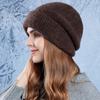 Зимняя теплая шерстяная шапка с наушниками для головы, женская вязаная шапка с большой окружностью головы