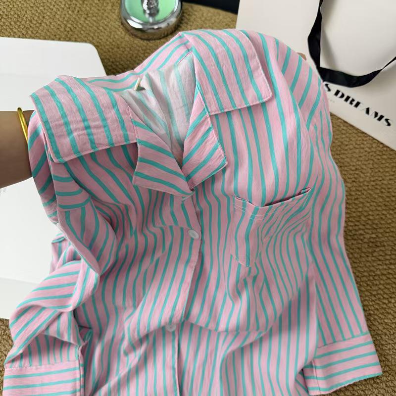 Женский хлопковый полосатый пижамный комплект Cloud Cotton: Свободный комплект с длинным рукавом и брюками