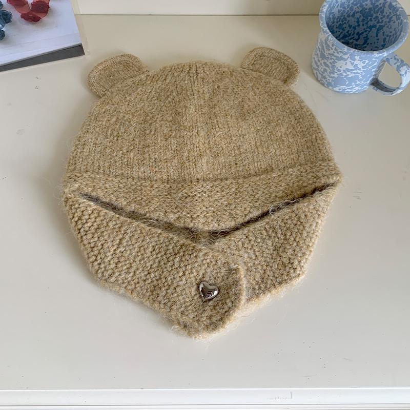 Милая трехмерная шапка с медвежьими ушками из шерсти, женская осенне-зимняя новинка, теплая вязаная шапка с ушками, тренд