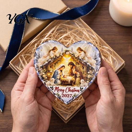 Religious Christmas Tree Ornaments Wooden Nativity Hanging Ornament for Decorations, Retro Home Festival Atmosphere Decorations Scene Garland