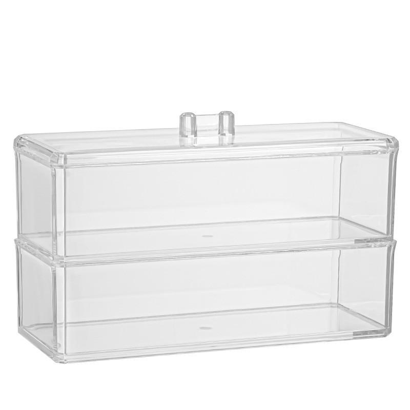 Acrylic Cotton Swab Holder Toothpick Organizer Makeup Pad Storage Box With Lid Stackable Desktop Bathroom Kitchen