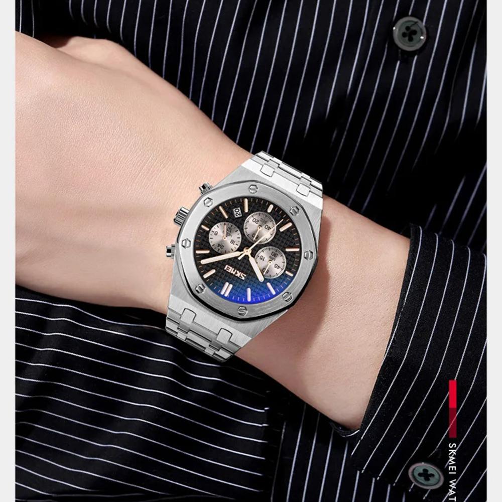 Повседневные роскошные мужские часы водонепроницаемые светящиеся дата хронограф кварцевые мужские часы из нержавеющей стали мужские наручные часы