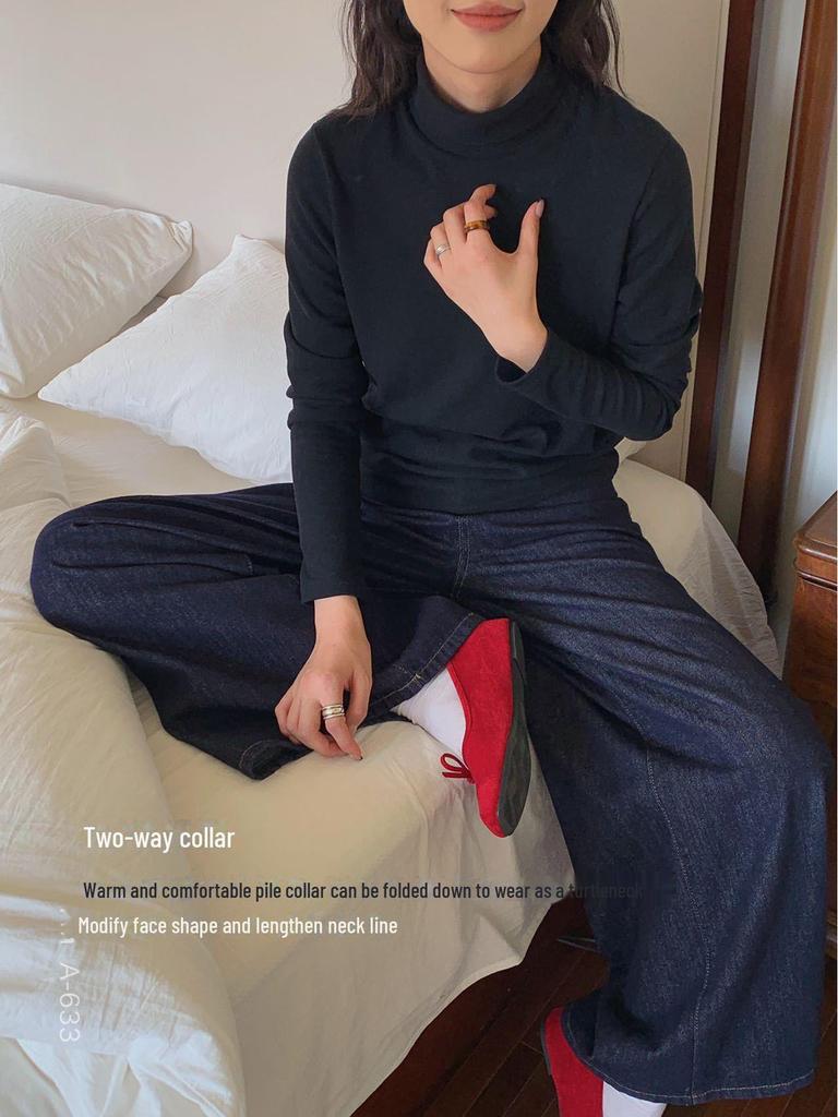 Du Xiaozhai бархатная тонкая теплая рубашка с высоким воротником для женщин - 2024 осень/зима