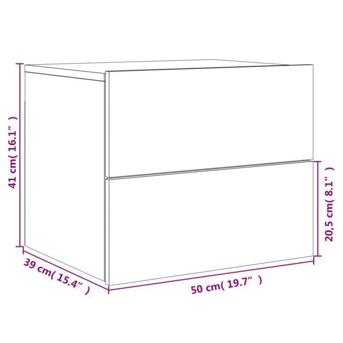 VidaXL Tables de Chevet Murales avec Lumières LED 2 pcs, Armoires de Nuit, Tables de Nuit Chambre, Moderne, Gris Béton Bois 836819