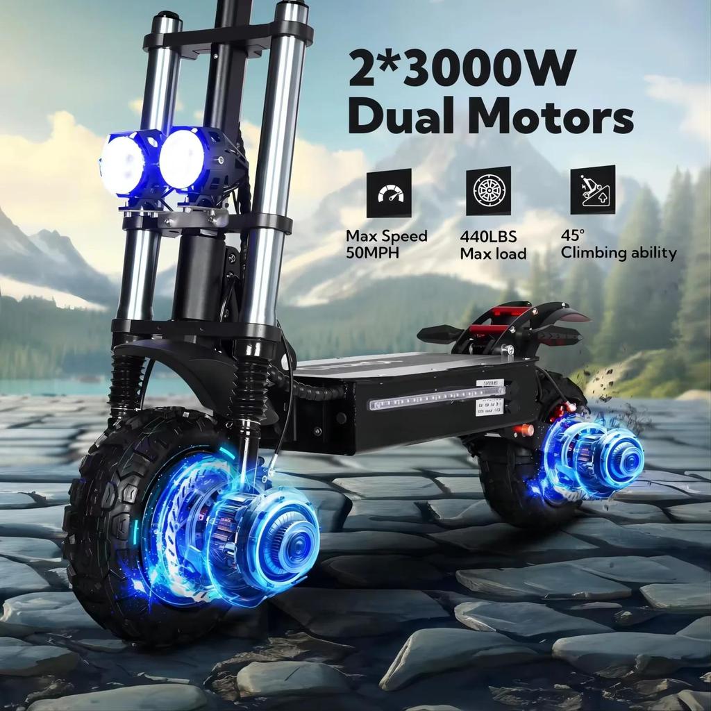 TOURSOR E5B Adult Electric Scooter 6000W Dual Motor 60V 40AH Off-road Tires Electric Scooter for City and Off-road Adventures