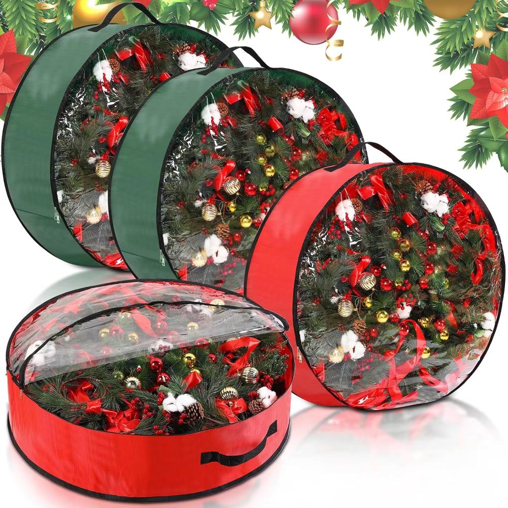 Transparent Window Christmas Garland Organizer Dust-proof Xmas Decor Storage Pouch Holiday